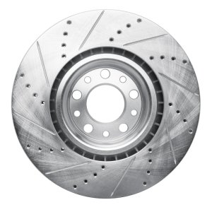 Alfa Romeo Giulia Brake Rotor (1) - Front Right - R1 Concepts - Drilled & Slotted - Silver - `17-`25